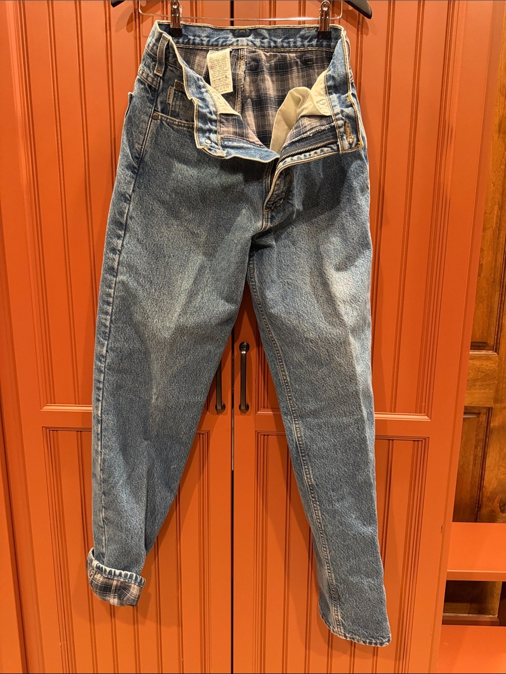 Carhartt Blue Plaid-Lined Denim Jeans 
33 x 34